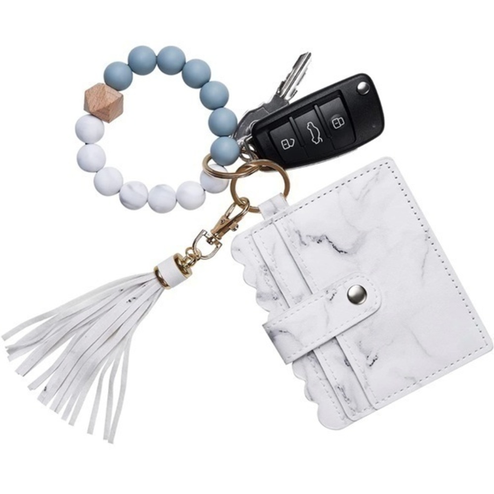 New Keychain Bracelet Wristlet, Beaded Key Ring Bracelet with Card Wallet (A20)